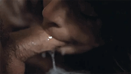A woman gives a man a very messy blowjob Gif.